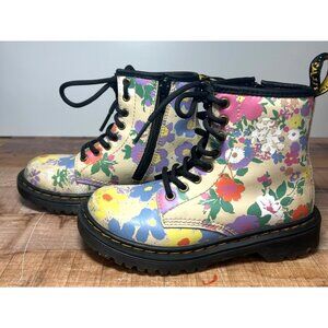 Dr. Martens Youth Floral Print Leather Boots Size 12 US Zipper & Lace Closure